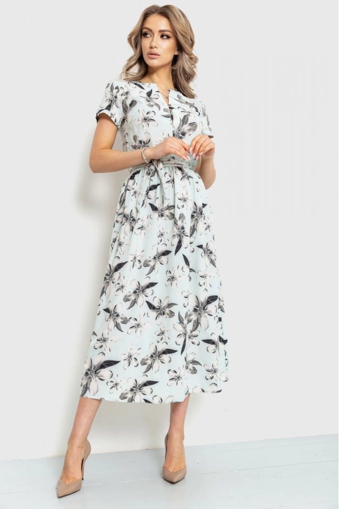 Купити Сукня з квітковим принтом, колір м'ятно-сірий, 230R006-1 - Фото №1