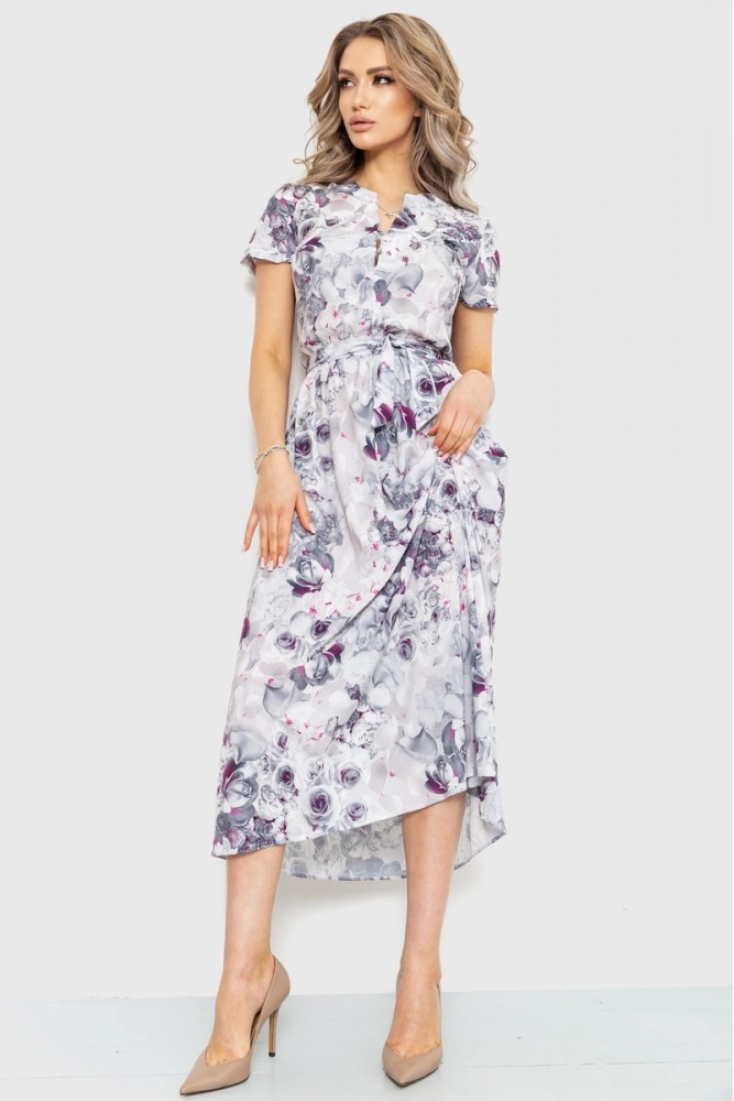 Купить Платье с цветочным принтом, цвет серо-фиолетовый, 230R006-1 - Фото №1