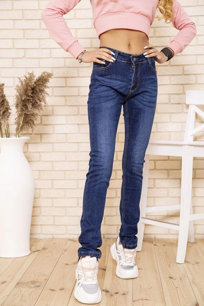Купити Жіночі джинси скінні синього кольору 129R607 - Фото №1
