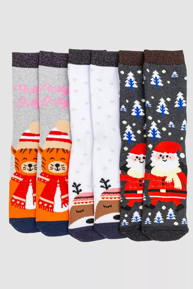 Купити Комплект жіночих шкарпеток новорічних 3 пари, колір світло-сірий, темно-сірий, білий, 151R258 оптом - Фото №1