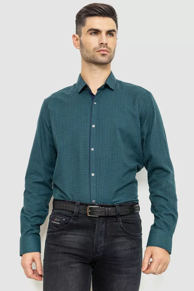 Купить Рубашка мужская в клеку байковая, цвет зелено-синий, 214R99-33-022 - Фото №1