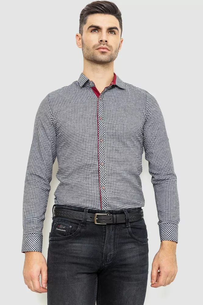 Купить Рубашка мужская в клеку байковая, цвет черно-белый, 214R99-33-022 - Фото №1
