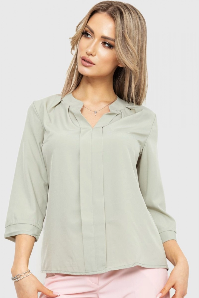 Купити Блуза класична, колір світло-оливковий, 230R152 оптом - Фото №1