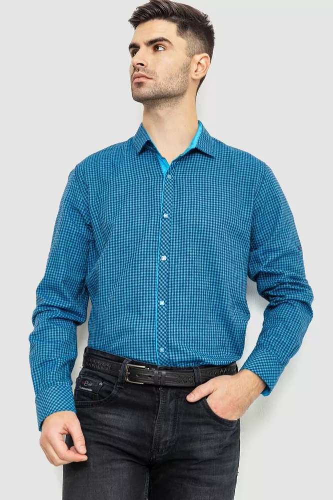 Купить Рубашка мужская в клеку байковая, цвет сине-голубой, 214R99-33-022 - Фото №1