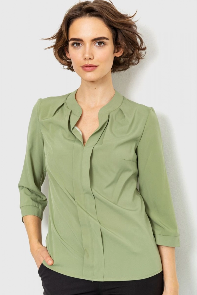 Купити Блуза класична, колір оливковий, 230R152 - Фото №1