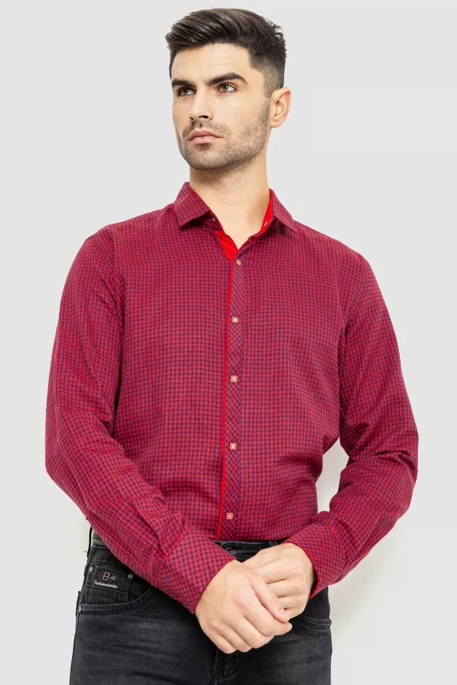 Купить Рубашка мужская в клеку байковая, цвет красно-синий, 214R99-33-022 - Фото №1