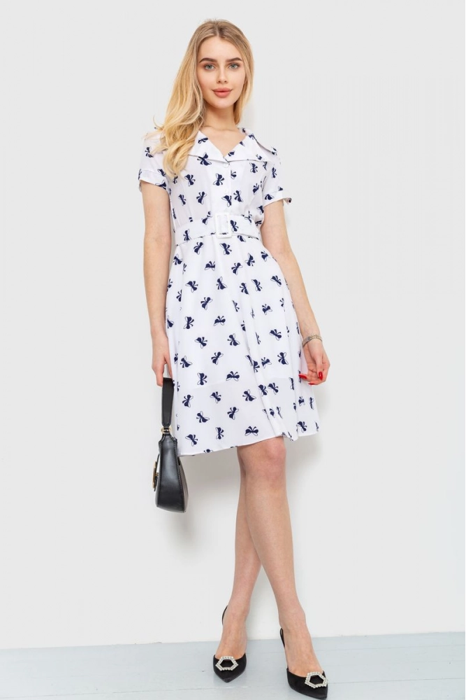 Купити Сукня з поясом, колір біло-синій, 230R024-6 - Фото №1