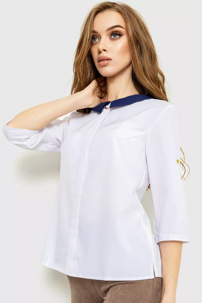 Купити Блуза класична, колір біло-синій, 230R081 - Фото №1