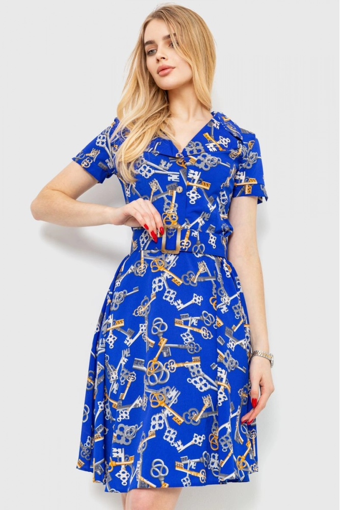 Купить Платье сатиновое, цвет синий, 230R024-4 - Фото №1