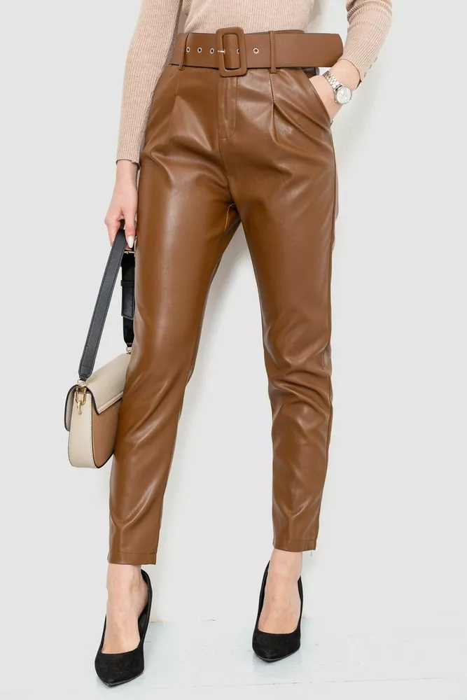 Купити Штани жіночі з екошкіри, колір коричневий, 186R6691 - Фото №1