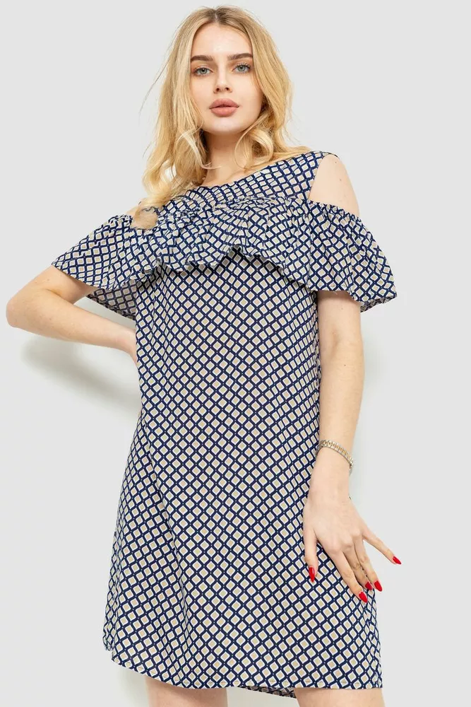 Купити Сукня з принтом, колір синьо-бежевий, 230R24-3 - Фото №1