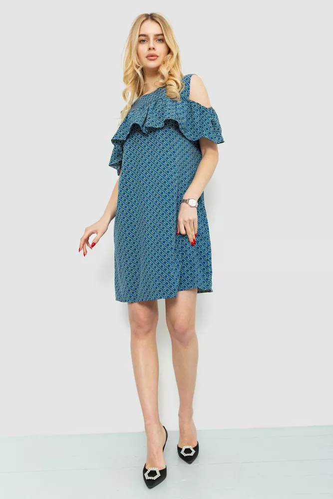 Купити Сукня з принтом, колір синьо-зелений, 230R24-3 - Фото №1