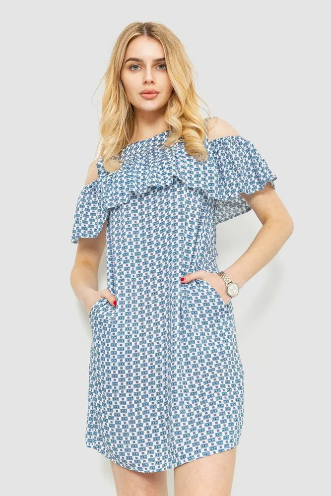 Купити Сукня з принтом, колір молочно-блакитний, 230R24-3 оптом - Фото №1
