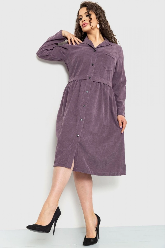 Купити Сукня вельветова батал, колір світло-фіолетовий, 230R020-1 оптом - Фото №1