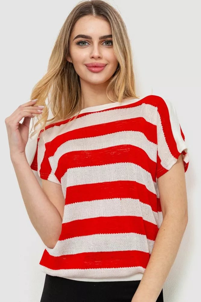 Купити Кофта жіноча в смужку, колір червоно-білий, 244R0262 - Фото №1