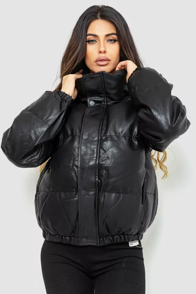 Купить Куртка женская из эко-кожи на синтепоне 129R075 -уценка, цвет Черный - Фото №1