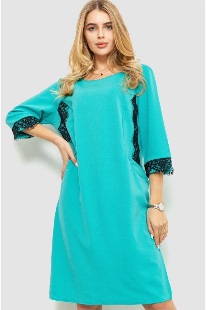 Купить Платье прямого кроя  -уценка, цвет бирюзовый, 186R46-U-1 - Фото №1