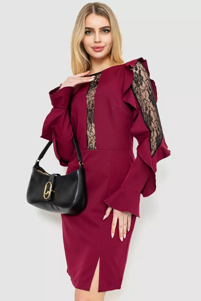 Купити Ошатне плаття, колір бордовий, 214R402 - Фото №1