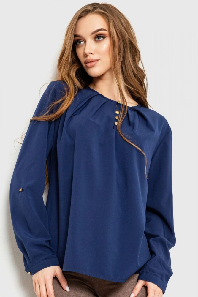 Купити Блуза однотонна, колір темно-синій, 230R200 оптом - Фото №1