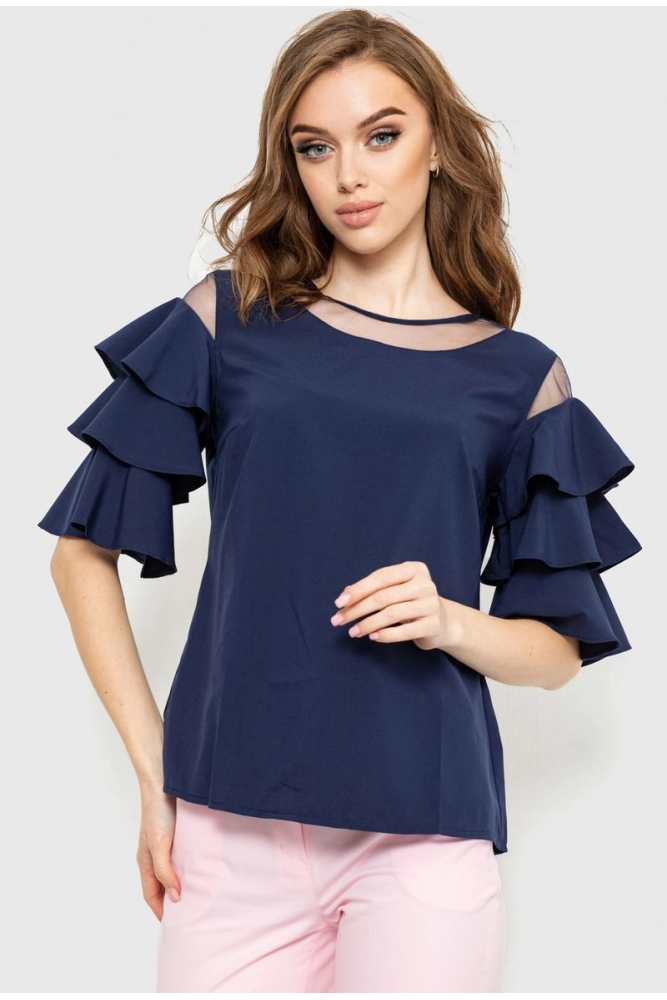 Купити Блуза однотонна, колір темно-синій, 230R151-6 - Фото №1