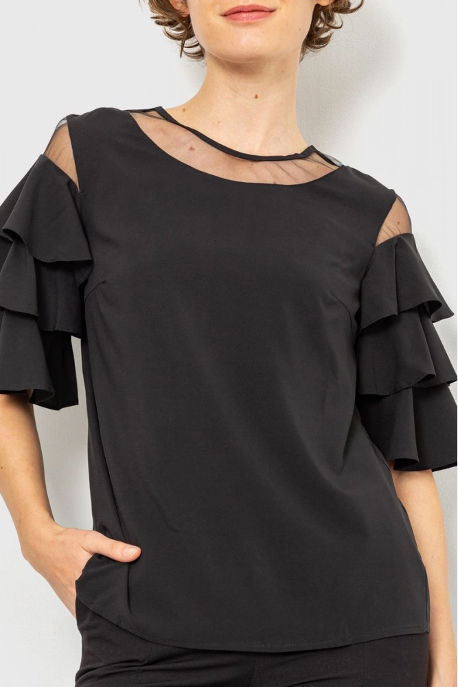 Купити Блуза однотонна, колір чорний, 230R151-6 оптом - Фото №1