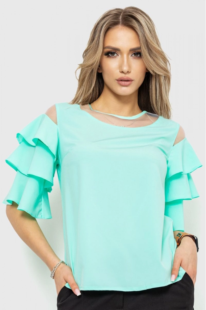 Купити Блуза однотонна, колір м'ятний, 230R151-6 - Фото №1