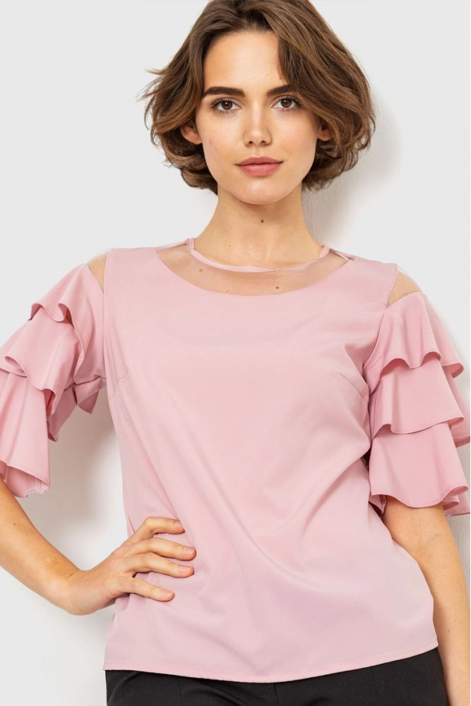 Купити Блуза однотонна, колір пудровий, 230R151-6 - Фото №1