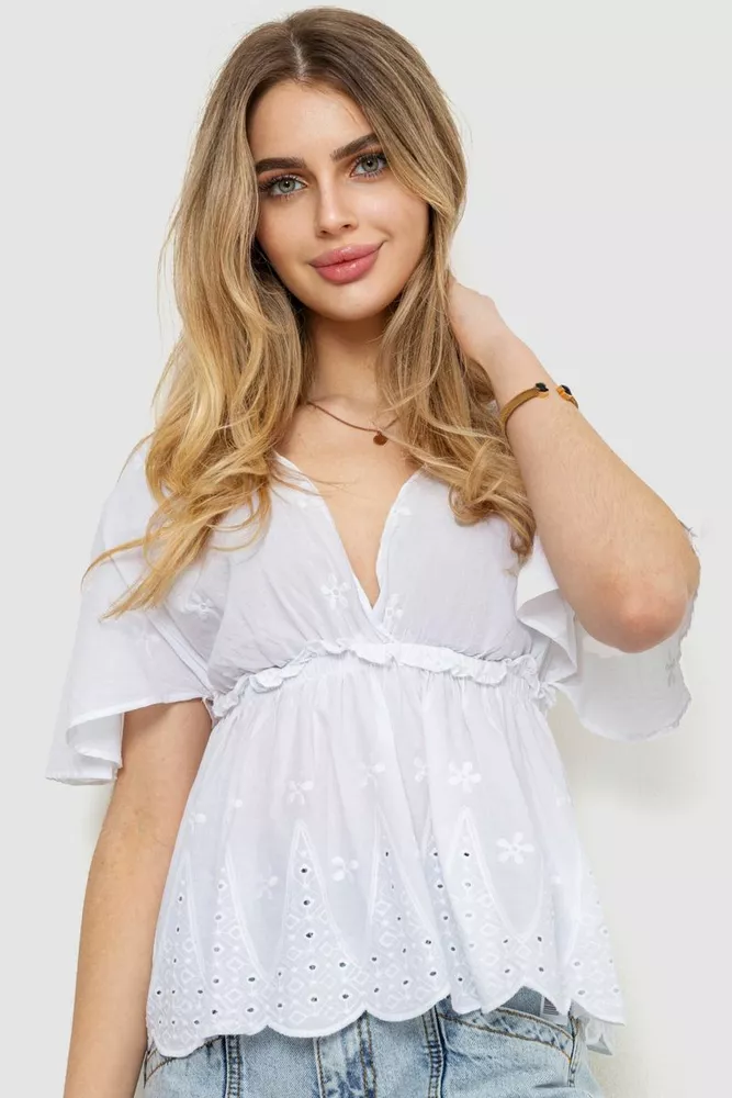 Купити Блуза однотонна, колір білий, 244R096 оптом - Фото №1