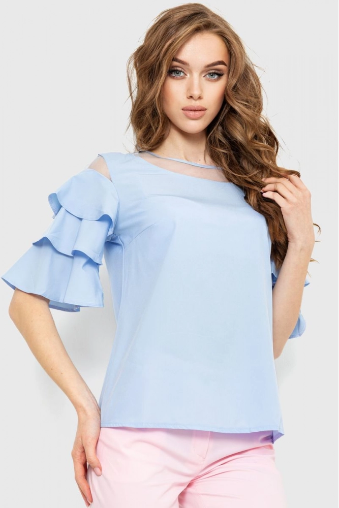 Купити Блуза однотонна, колір блакитний, 230R151-6 оптом - Фото №1