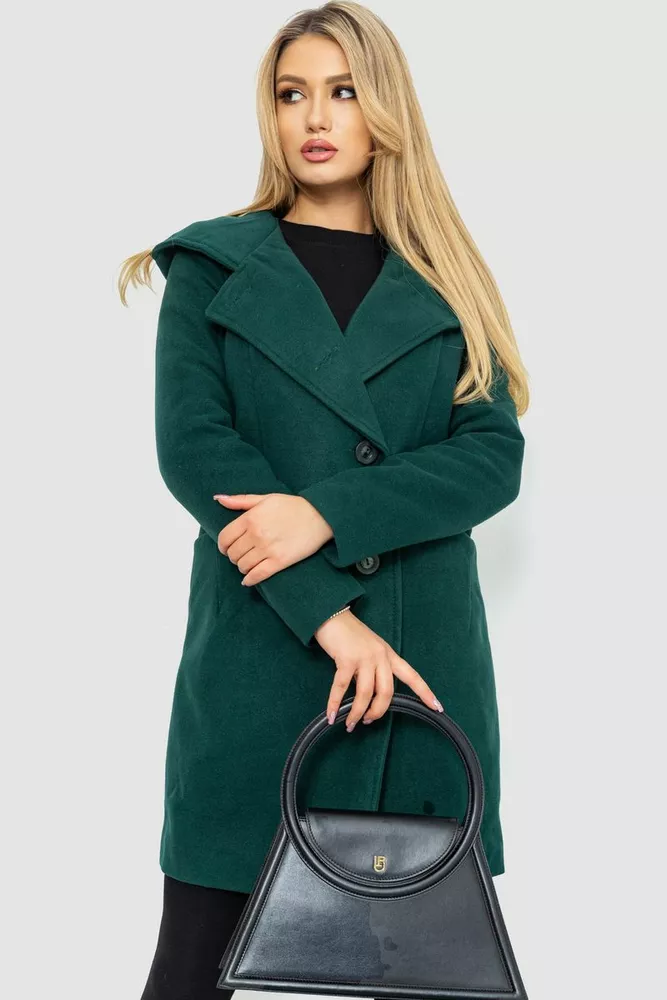 Купити Жіноче пальто з капюшоном, колір зелений, 186R234 - Фото №1