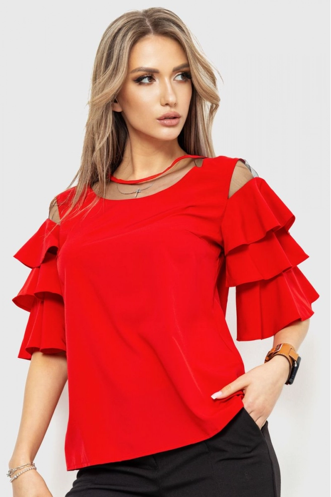Купить Блуза однотонная, цвет красный, 230R151-6 - Фото №1