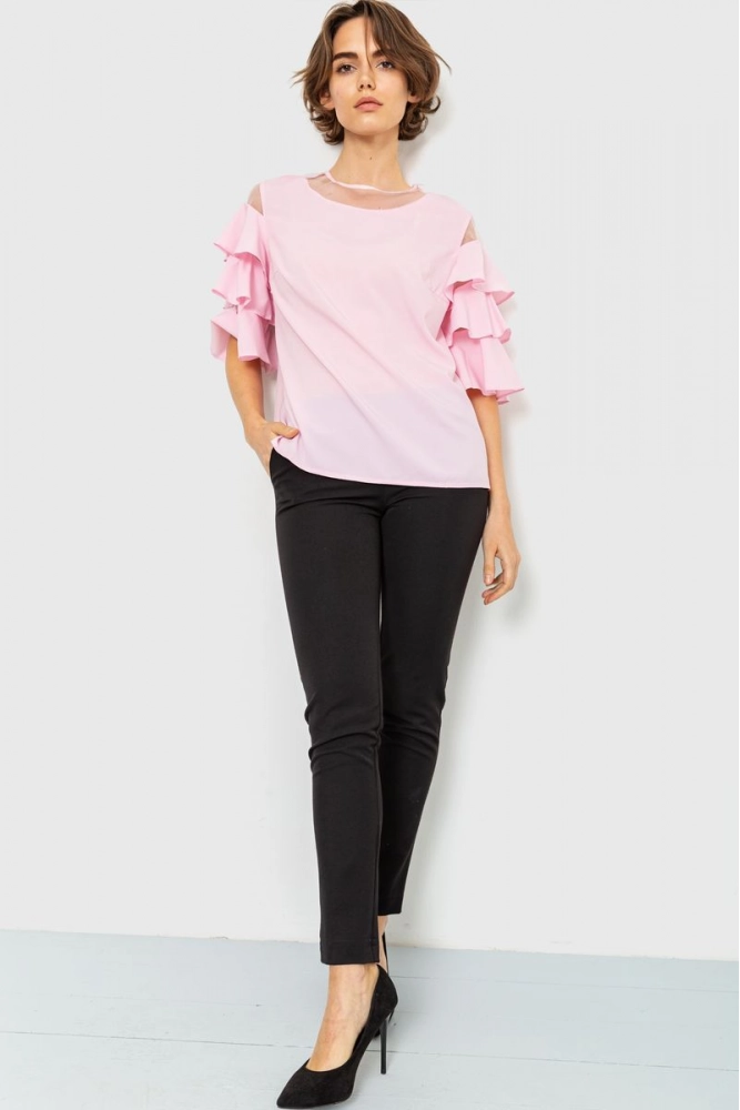 Купити Блуза однотонна, колір рожевий, 230R151-6 - Фото №1