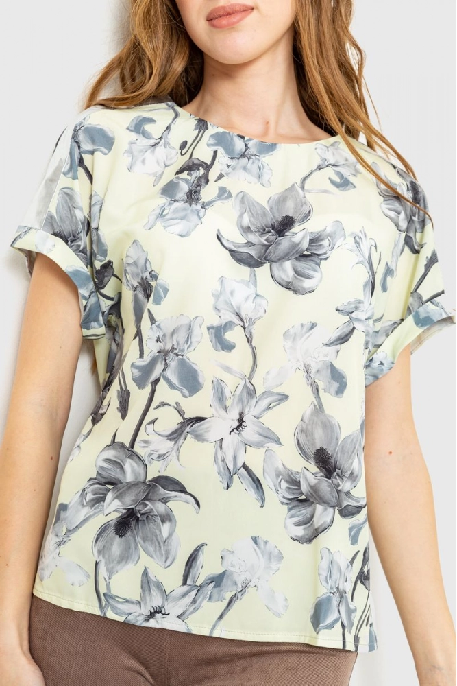 Купить Блуза с цветочным принтом, цвет желто-серый, 230R101-3 оптом - Фото №1