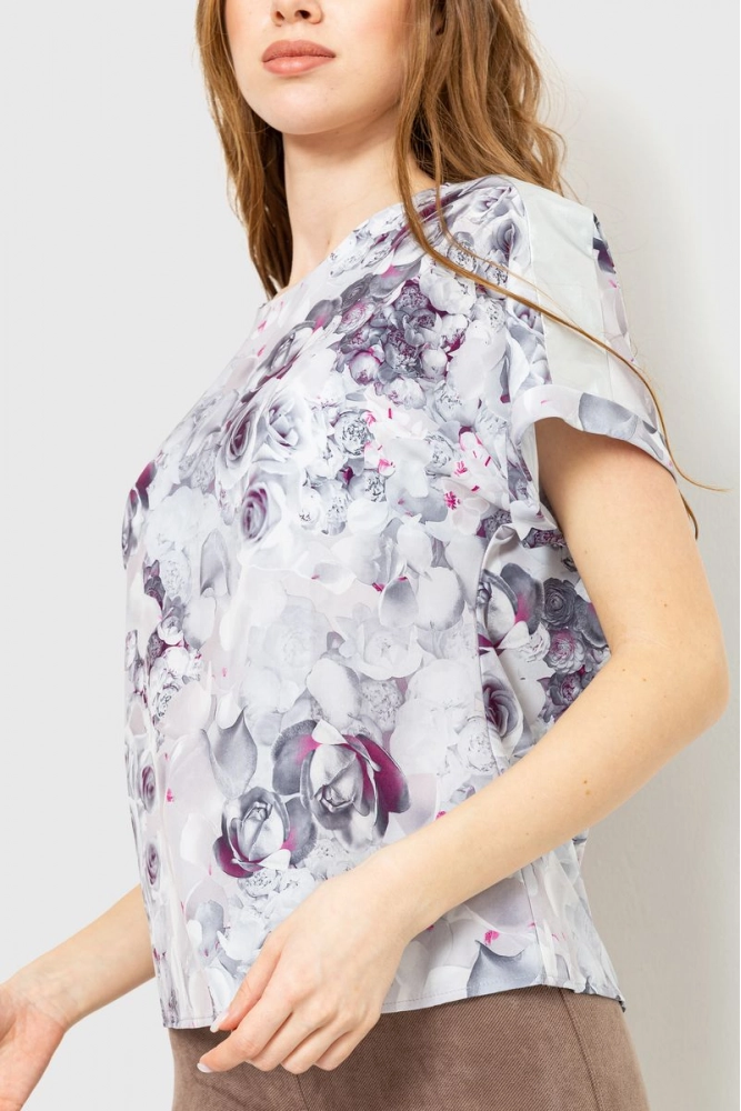 Купити Блуза з квітковим принтом, колір сірий, 230R101-3 оптом - Фото №1
