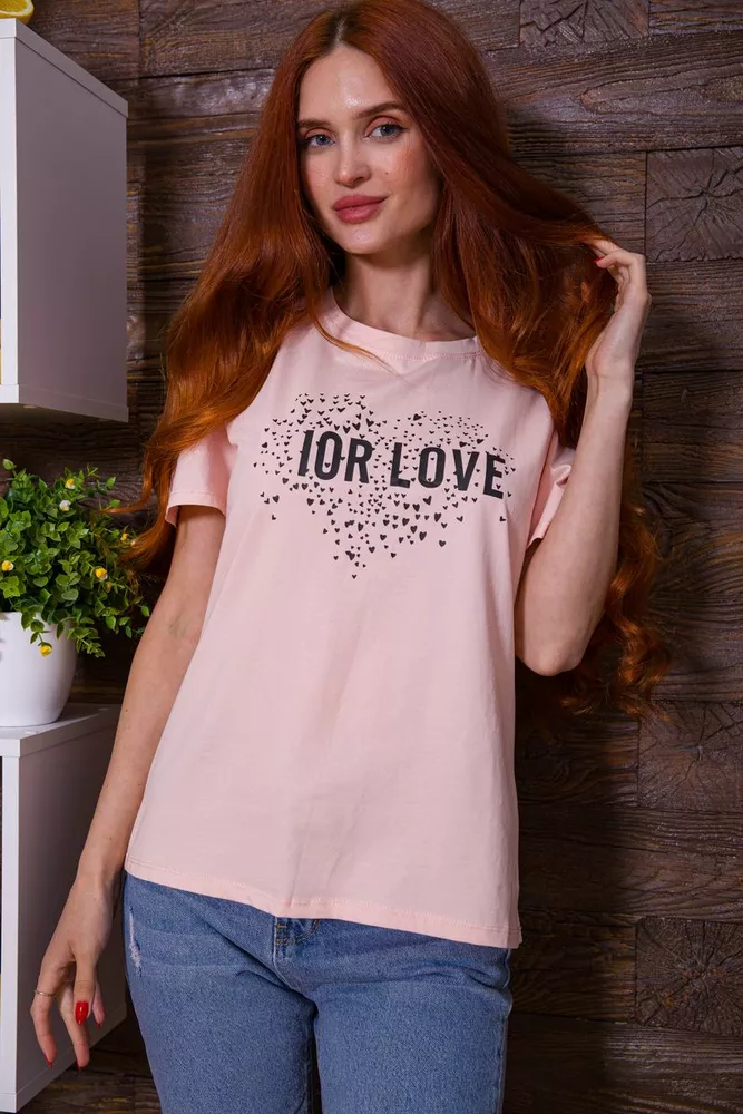 Купити Персикова жіноча футболка, вільного крою, 198R015 - Фото №1