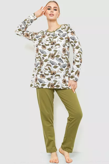 Піжама жіноча утеплена, колір хакі, 219R004