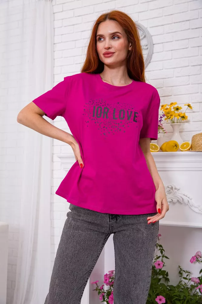 Купить Женская футболка, свободного кроя, цвета фуксии, 198R015 оптом - Фото №1