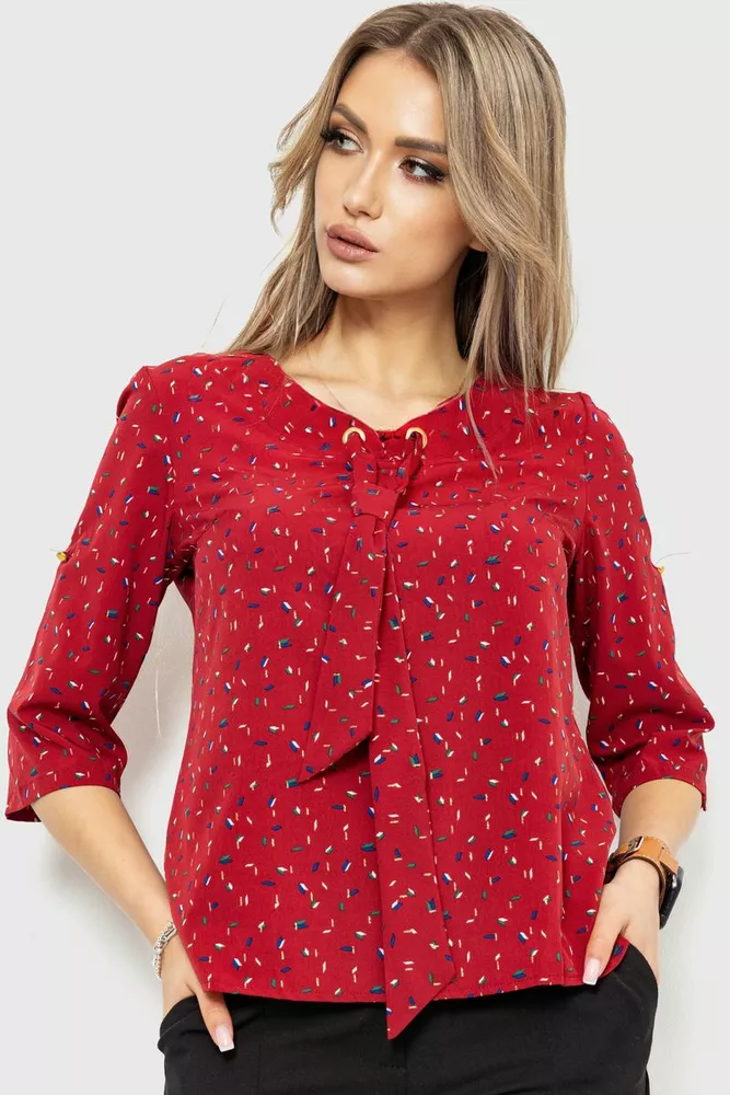 Купити Блуза принтом, колір бордовий, 230R150-4 - Фото №1