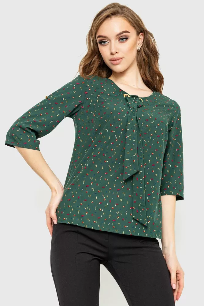 Купити Блуза принтом, колір зелений, 230R150-4 - Фото №1
