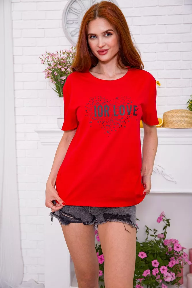 Купити Червона жіноча футболка, вільного крою, 198R015 оптом - Фото №1
