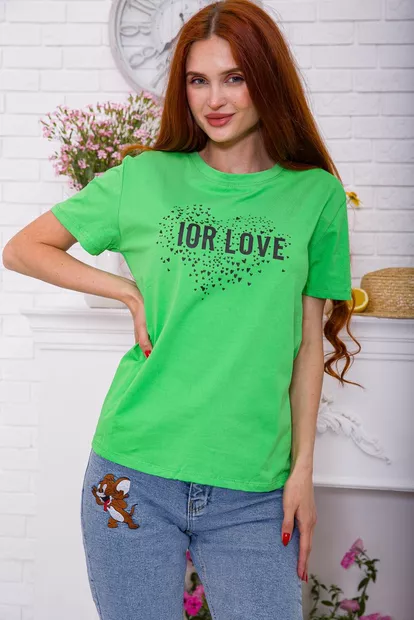 Салатова жіноча футболка, вільного крою, 198R015
