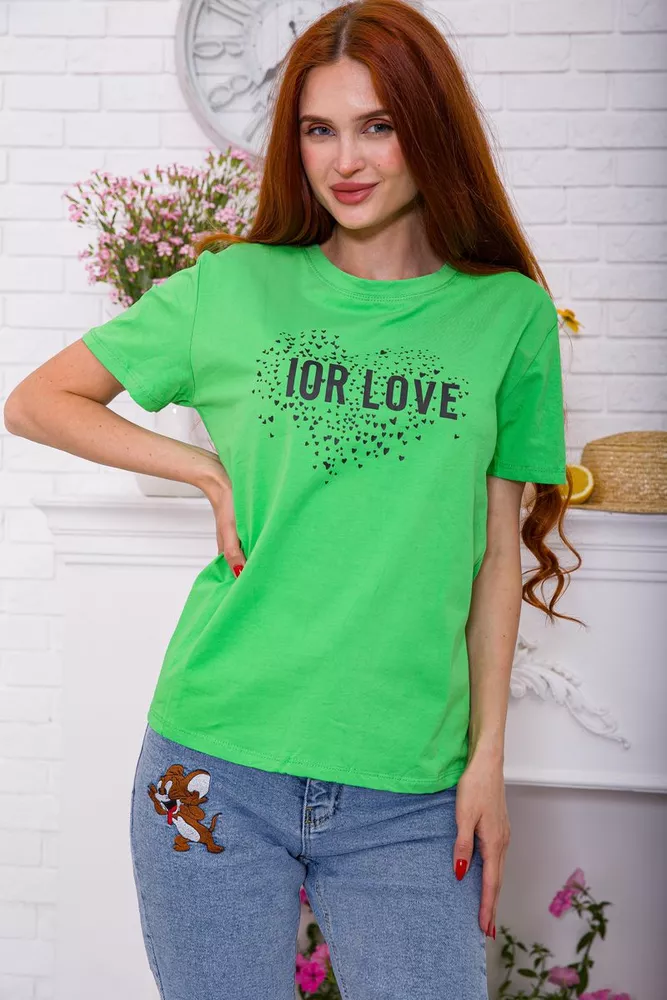 Купити Салатова жіноча футболка, вільного крою, 198R015 - Фото №1