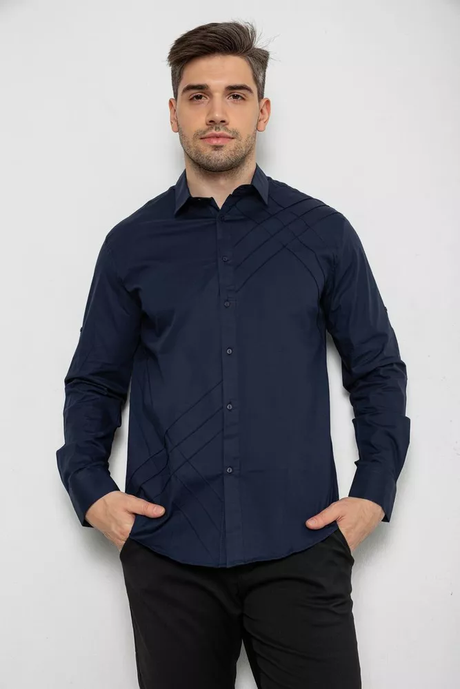 Купити Сорочка чоловіча однотонна, колір синій, 214R7466-1 - Фото №1