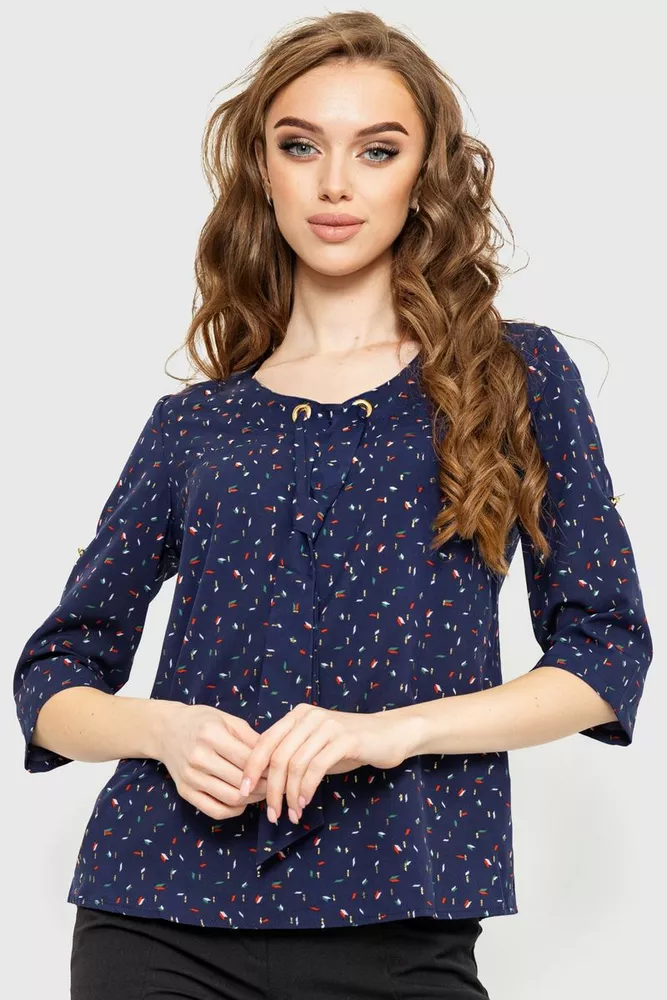 Купити Блуза принтом, колір синій, 230R150-4 - Фото №1