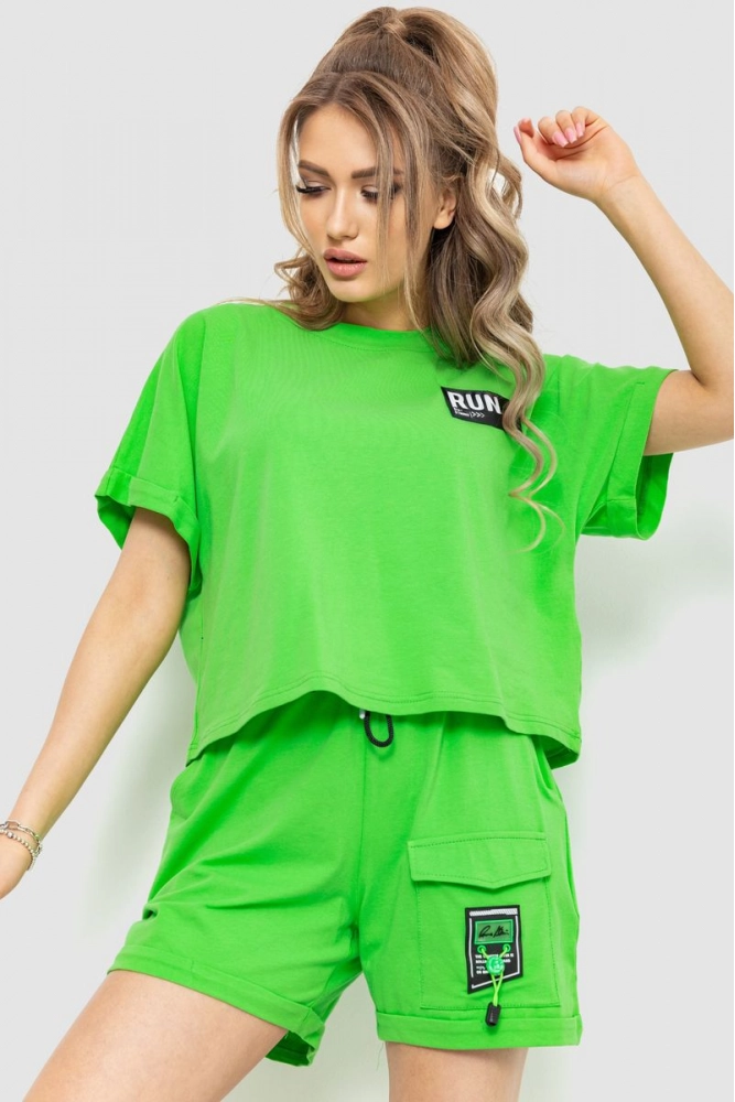 Купити Костюм жіночий повсякденний футболка+шорти, колір світло-зелений, 198R126 оптом - Фото №1