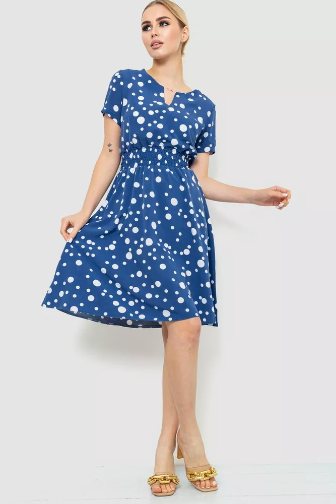 Купить Платье на резинке с принтом, цвет синий, 230R1007 - Фото №1