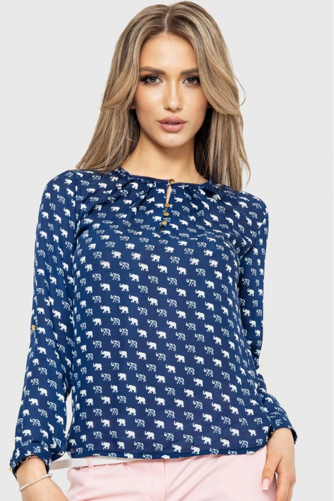 Купити Блуза з принтом -1, колір синьо-білий, 230R1122 - Фото №1