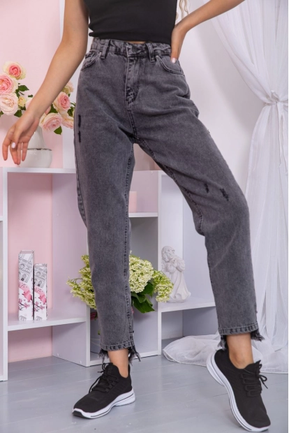 Женские джинсы МОМ с царапками серого цвета 198R5004