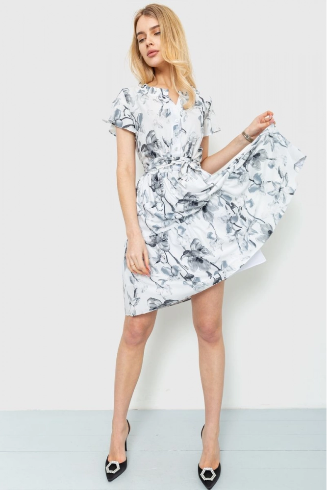Купити Сукня з квітковим принтом, колір сірий, 230R023-8 - Фото №1
