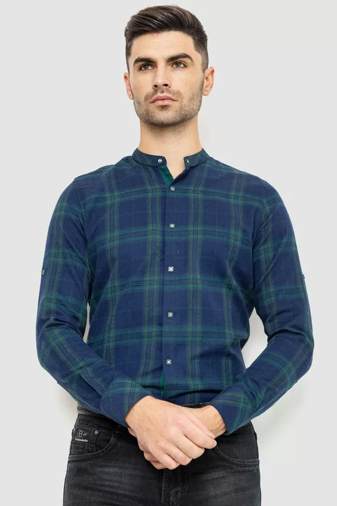 Купить Рубашка мужская в клетку байковая, цвет зелено-синий, 214R102-36-178 оптом - Фото №1